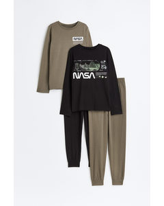 2-pack Jersey Pyjamas Khaki Green/nasa