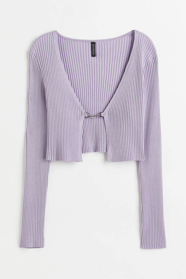 H&M Cropped Rib-knit Cardigan Light Purple