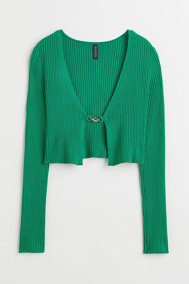 H&M Cropped Rib-knit Cardigan Green