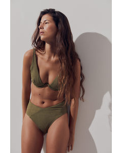 Deep Plunge Padded Bikini Top Khaki Green