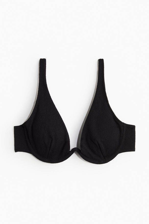 H&M Wattiertes Bikinitop mit tiefem Ausschnitt Schwarz