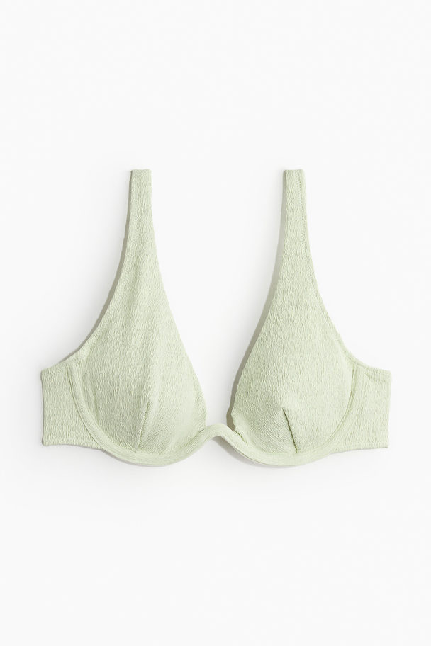 H&M Vatteret Bikinitop Med Dyb Udringning Sart Grøn