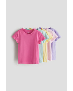 5-pack Cotton T-shirts Pink/turquoise