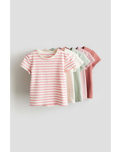 5-pack T-shirt I Bomull Rosa/stripet