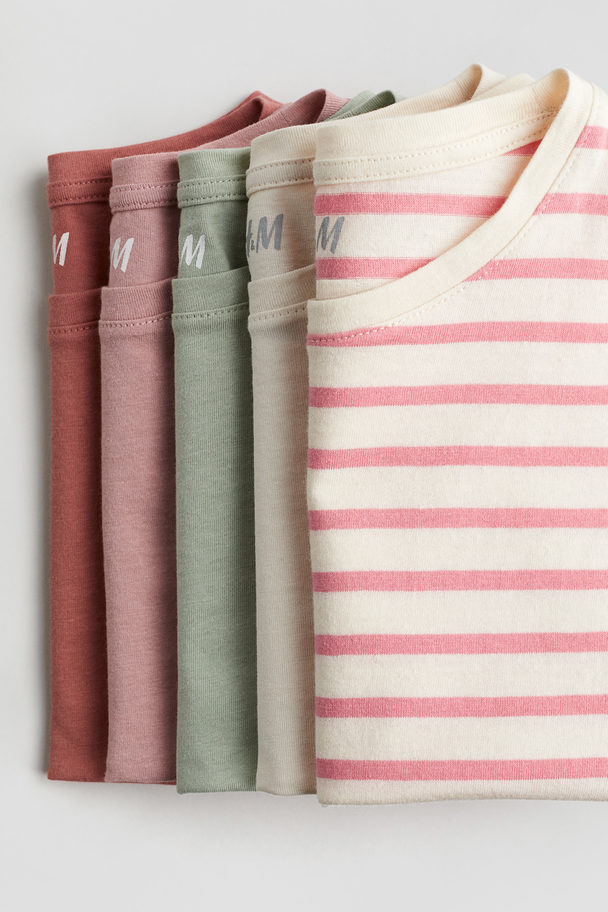 H&M 5-pack Cotton T-shirts Pink/striped