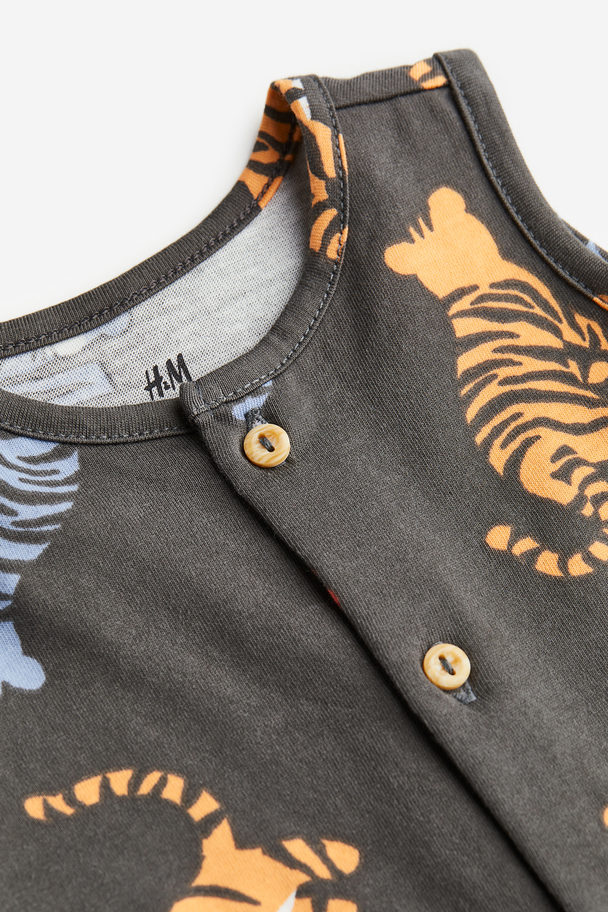 H&M Sleeveless Romper Suit Dark Grey/tigers