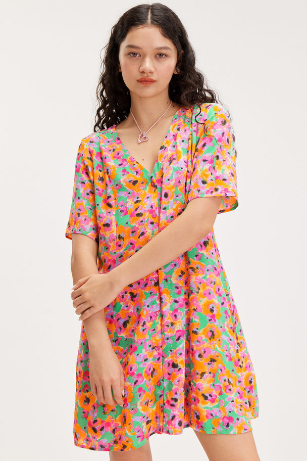 Monki Abstract Floral Mini V-neck Dress Abstract Floral
