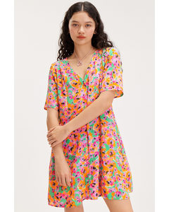 Mini-jurk Met V-hals En Abstracte Bloemen Abstracte Bloemenprint