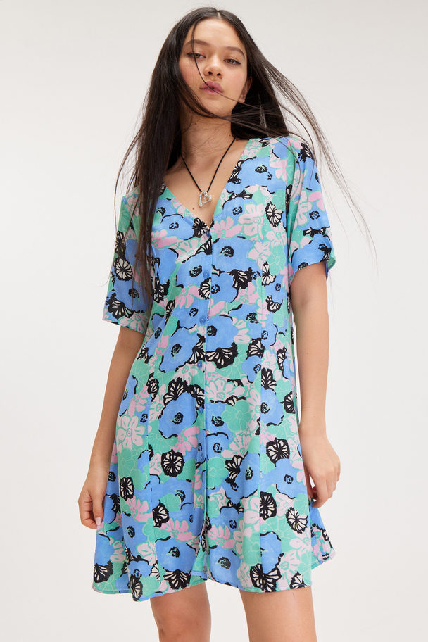 Monki Mini-jurk Met V-hals Blauwe Bloemen