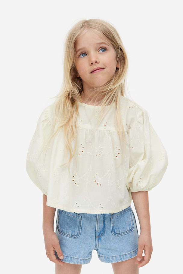H&M Bluse Med Broderie Anglaise Naturhvid