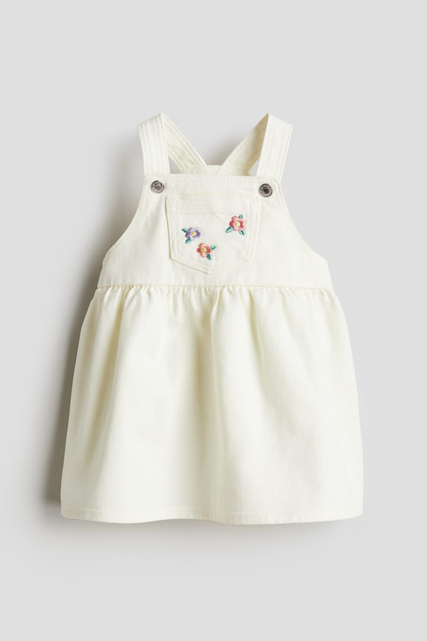 H&M Twill Dungaree Dress Cream/flowers