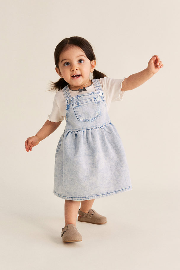 H&M Twill Dungaree Dress Light Denim Blue