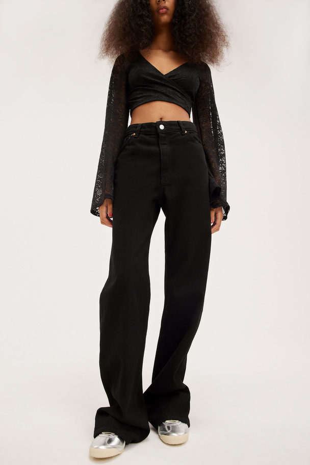 Monki Lange Zwarte Yoko Jeans Met Hoge Taille Zwart