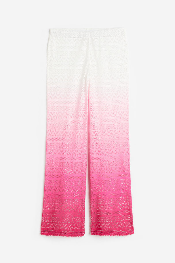 H&M Flared Hole-patterned Jersey Trousers Bright Pink