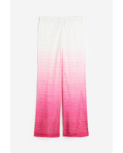 Flared Hole-patterned Jersey Trousers Bright Pink