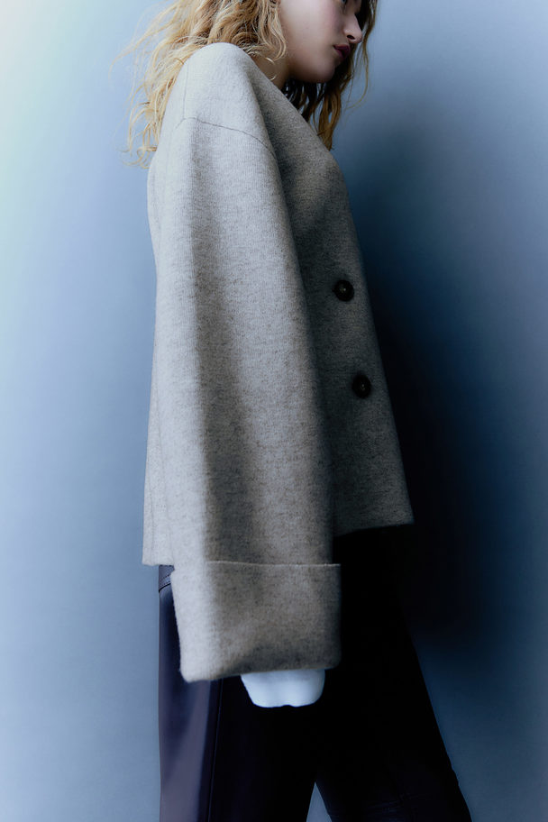 H&M Zweireihiger Cardigan aus Wolle Greigemeliert