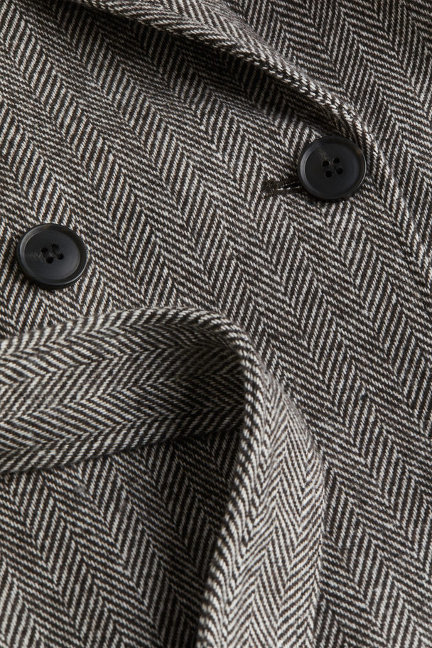 H&M Double-breasted Coat Dark Grey/herringbone-patterned