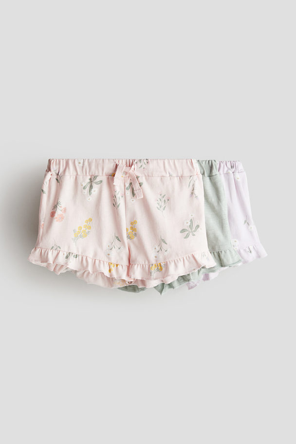 H&M 3-pack Frill-trimmed Jersey Shorts Light Purple/floral