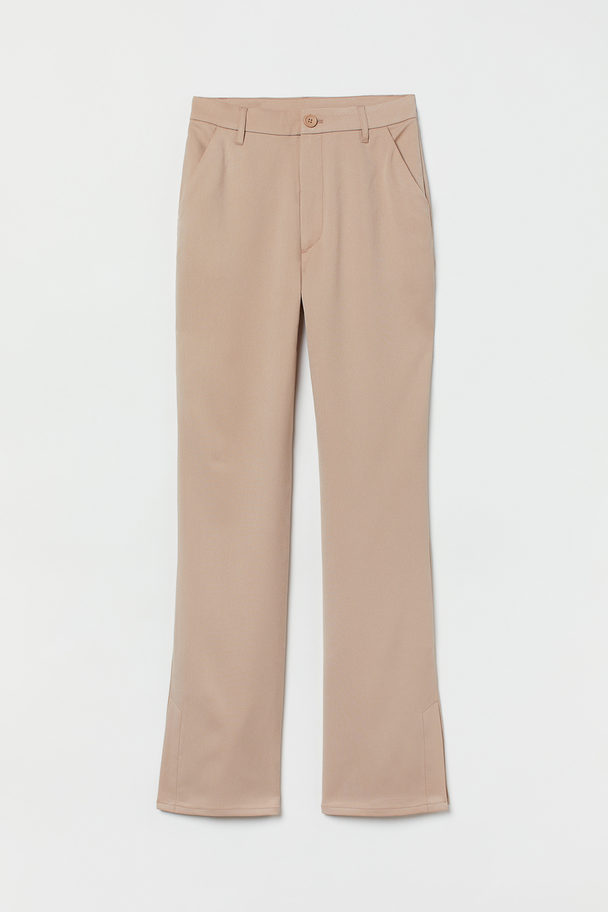 H&M Slit-detail Flared Trousers Beige