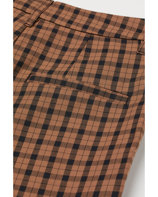 H&M Slit-detail Flared Trousers Brown/checked