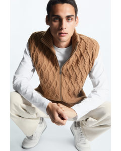Cable-knit Zip-up Gilet Brown