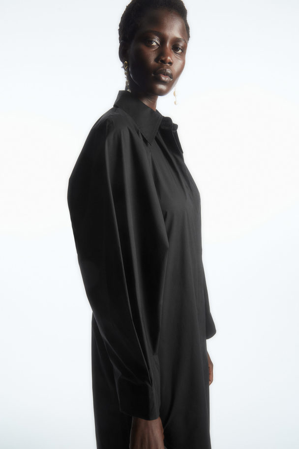 COS Voluminous Belted Midi Shirt Dress Black