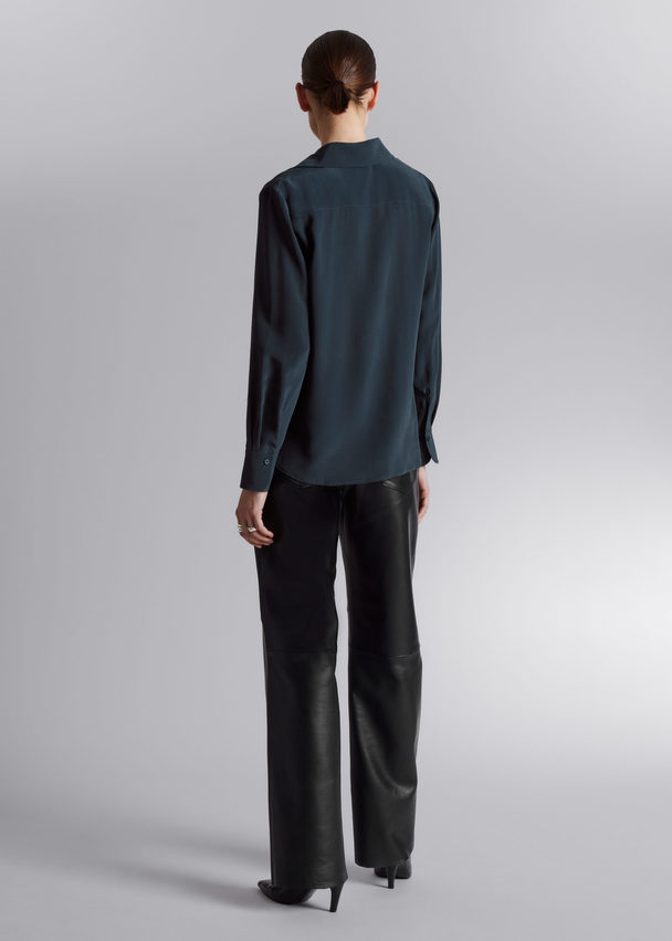 & Other Stories Mulberry Silk Shirt Navy