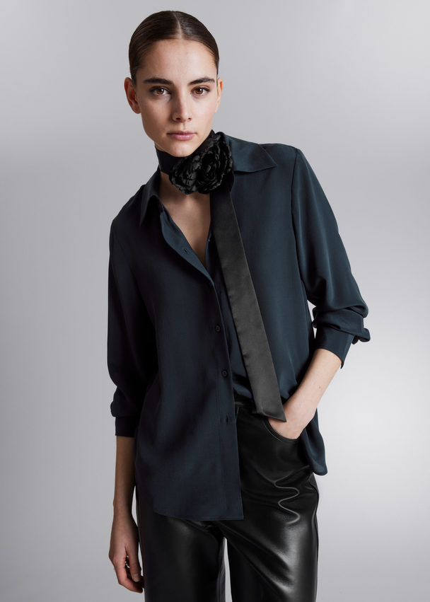 & Other Stories Mulberry Silk Shirt Navy