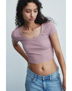 Cropped Ribbed T-shirt Dusty Pink Marl