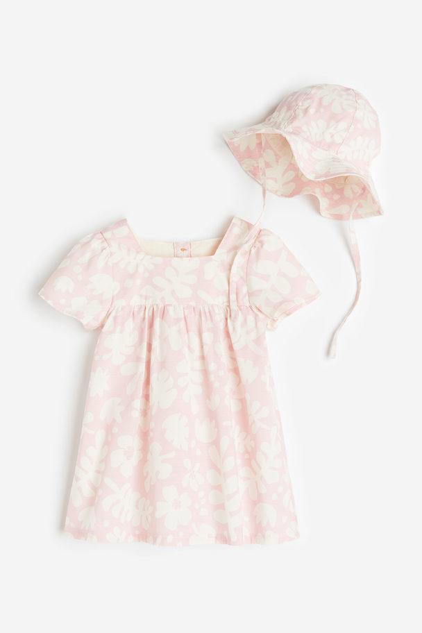 H&M 2-piece Dress And Sun Hat Set Light Pink/patterned