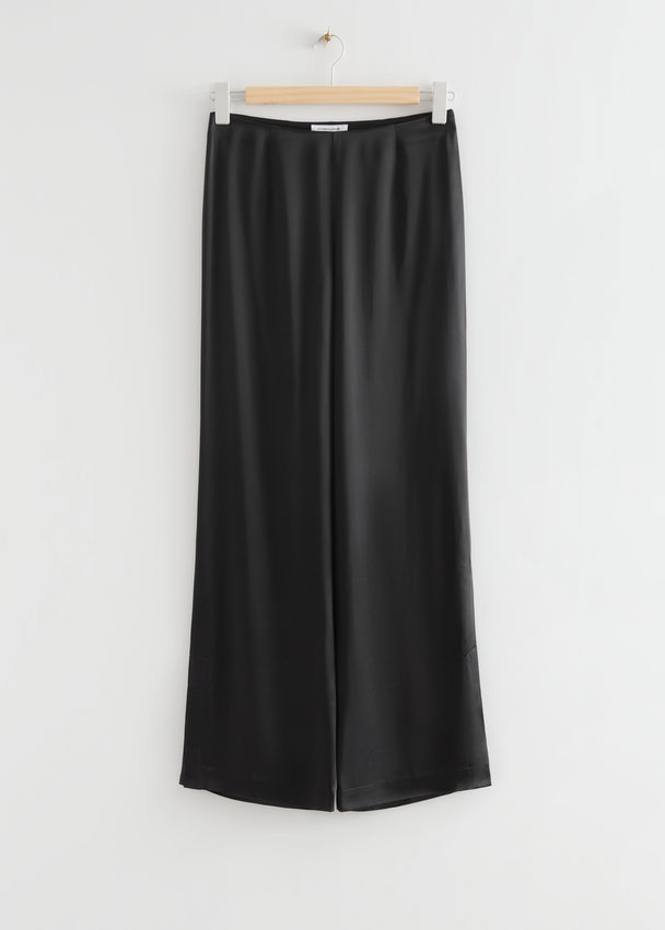 & Other Stories Fitted Slit-hem Satin Trousers Black