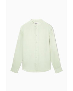 Grandad-collar Hemp Shirt Light Green