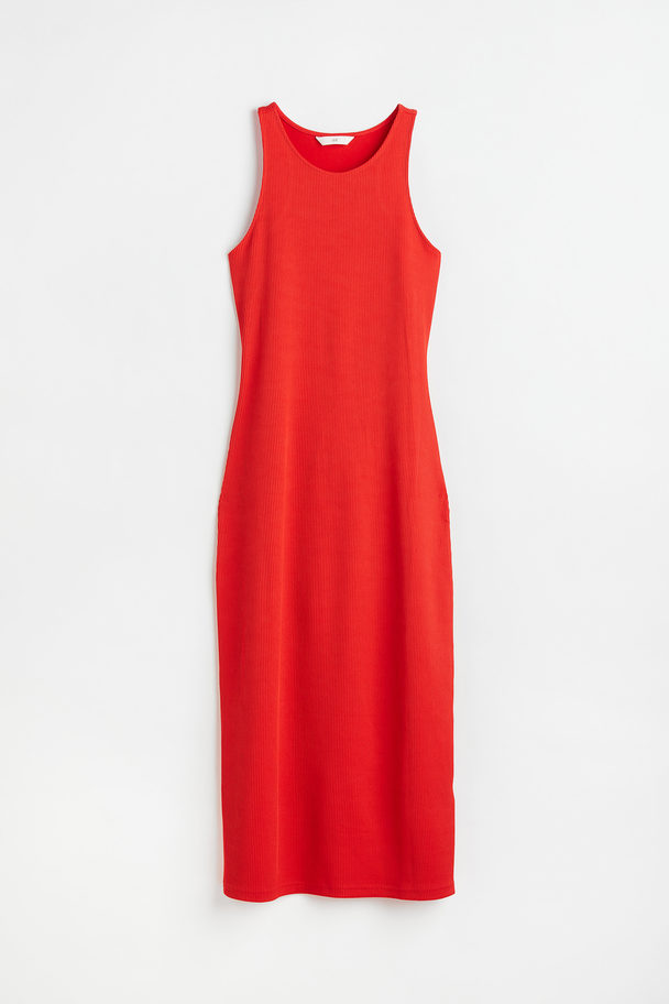 H&M Ribbed Open-backed Dress Red