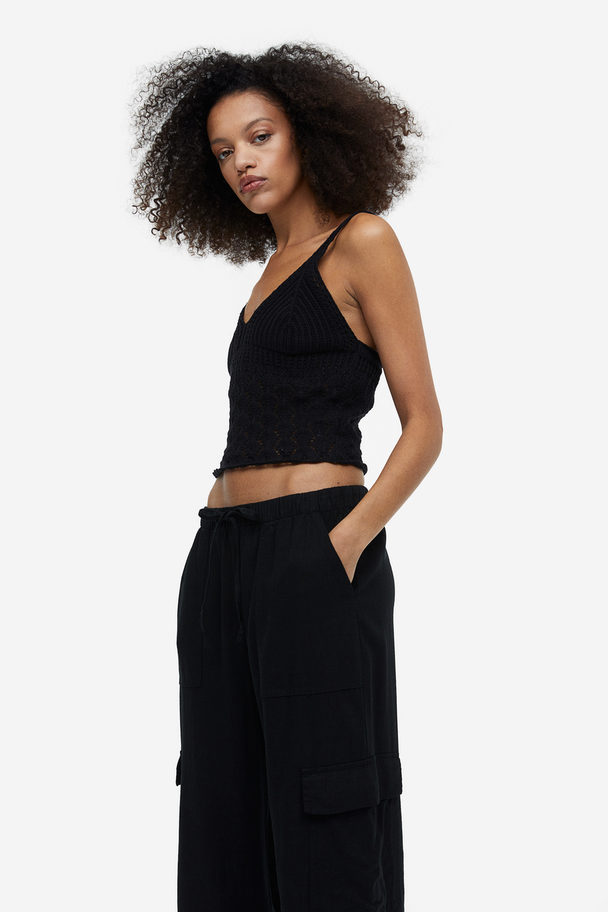 H&M Linen-blend Cargo Trousers Black