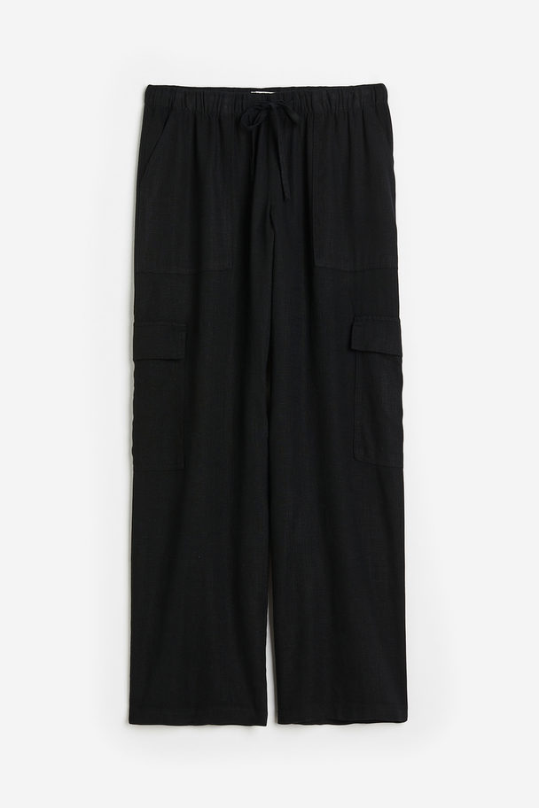 H&M Linen-blend Cargo Trousers Black