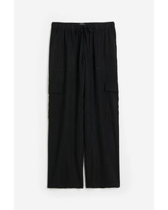 Linen-blend Cargo Trousers Black