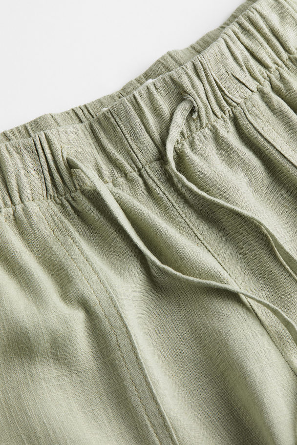 H&M Linen-blend Cargo Trousers Light Khaki Green