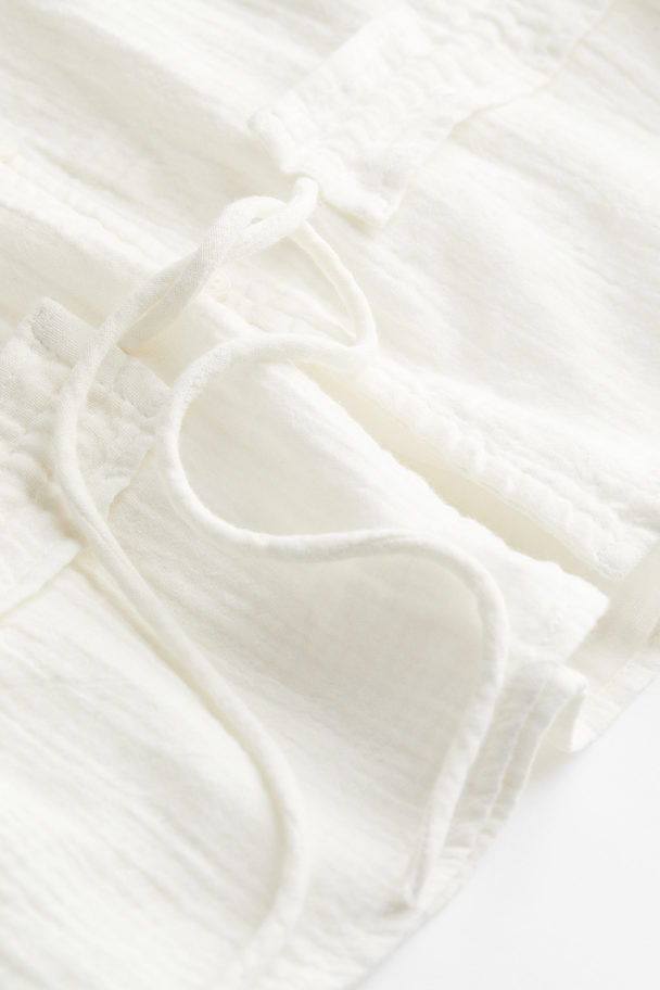H&M Gecrinkelte Baumwollbluse Weiß