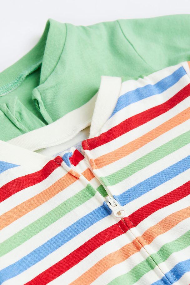 H&M 2-pack Patterned Cotton Pyjamas Green/striped