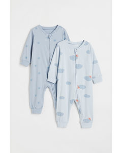 2-pack Patterned Cotton Pyjamas Light Blue/clouds