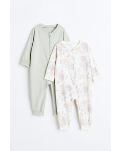 Set Van 2 Katoenen Pyjama's Met Dessin Wit/rozen