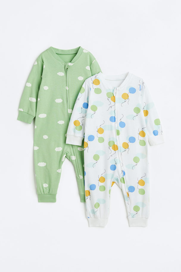 H&M 2-pack Mønstret Pyjamas I Bomull Lys Grønn/skyer