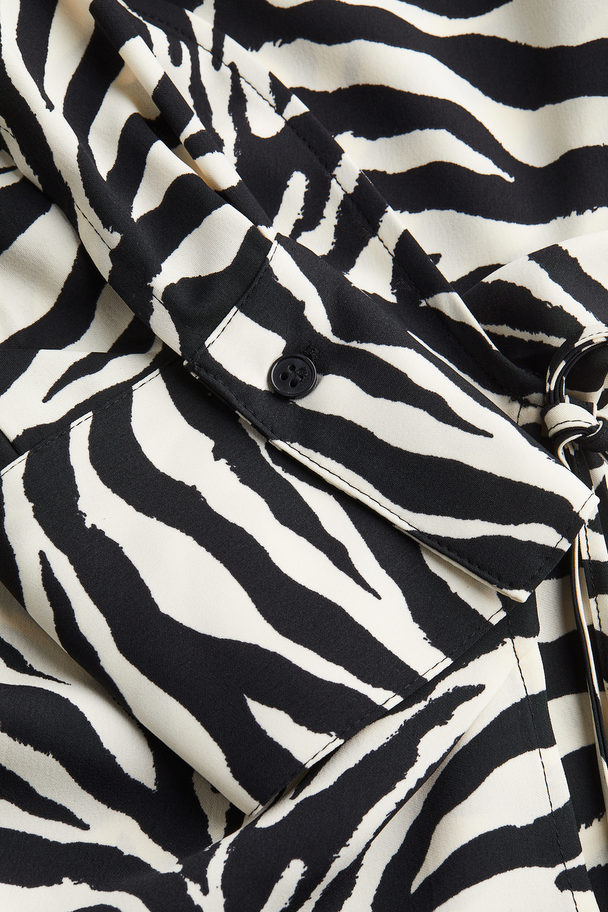 H&M Wrap Blouse Black/zebra Print