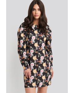 Puff Sleeve Round Neck Mini Dress Floral Print