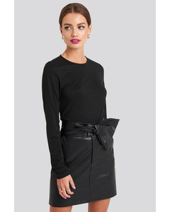 Bow Detail Faux Leather Mini Skirt Black