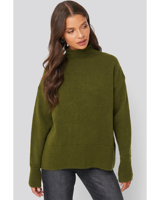 NA-KD Turtlneck Oversized Knitted Sweater Olive Green