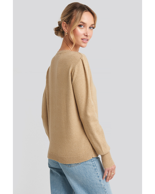 NA-KD Puff Sleeve Sweater Camel