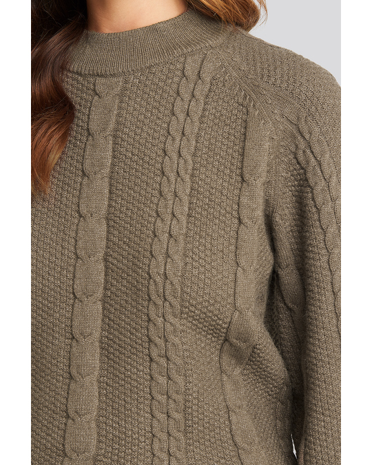 NA-KD Balloon Sleeve Cable Knitted Sweater Brown