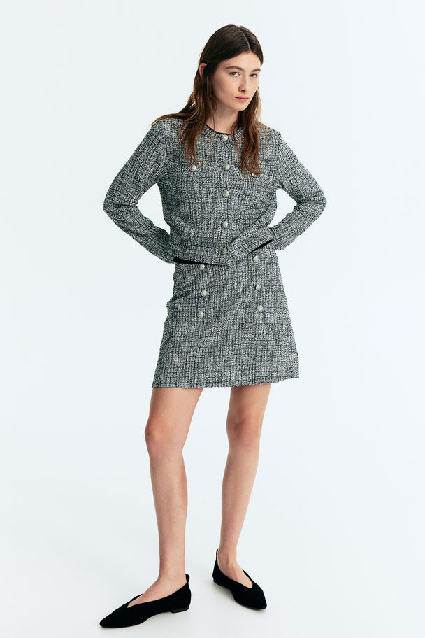 H&M Textured Button-front Skirt Black/checked