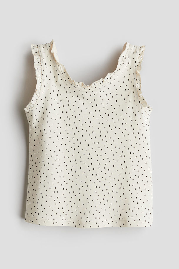 H&M Tanktop Med Volangkant Vit/prickig